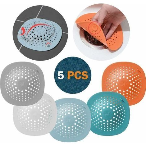 Filtre Cheveux Douche - Attrape Cheveux Protections de vidange en Silicone avec Ventouse, pour évier de Douche, Baignoire - 5CPS (1/4)