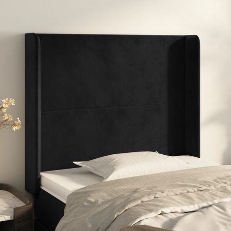 Tête de lit avec oreilles pour lit simple, Cadre de lit, Tableau décoratif de chevet Noir 93x16x118/128 cm Velours SDG83619 (1/5)