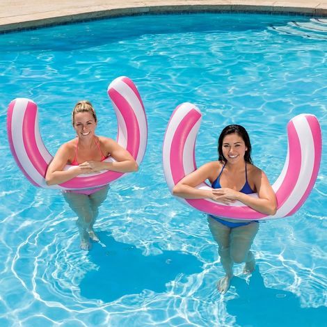 Gebogene Poolnudeln (76 x 61 cm) – aufblasbares Poolspielzeug für Erwachsene, Strand, gestreift), 2er-Set aufblasbare Wasserspiele (rosa) (1/5)
