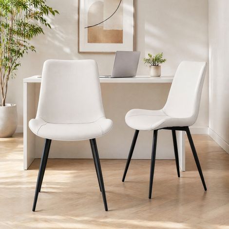 Set de 4 sillas de comedor de polipiel blanca con estructura metálica negra OKWISH (1/5)