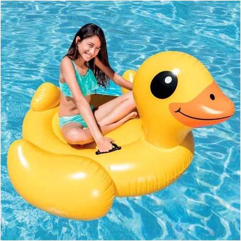 Intex – Canard gonflable géant à chevaucher – Large assise et poignées solides – Accessoire de piscine coloré et amusant – Pour piscine et plage