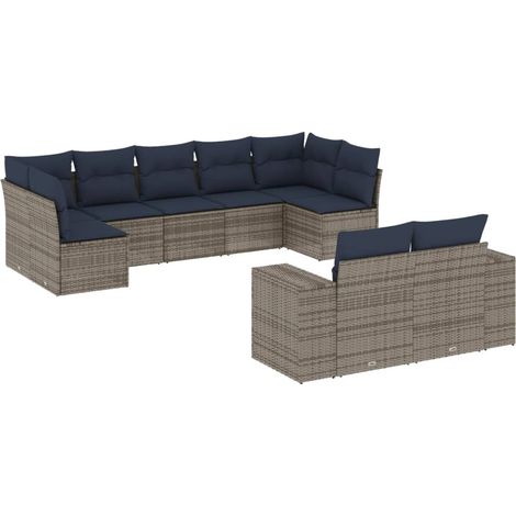 Maison Exclusive - 9-teiliges Gartensofa-Set mit Kissen, grau, Po (1/5)