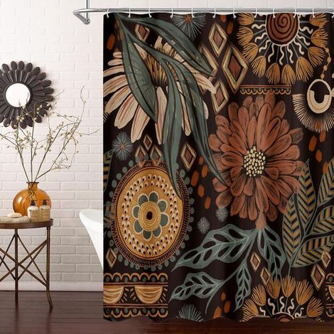 Cortina de ducha，Alto 240 cm  Ancho 180 cm，Cortina de ducha floral，Tela para cortina de ducha，Cortina de baño impermeable (1/5)