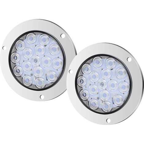 2CPS 4 Inch LED Feu Arrière de Freinage, 24V Led Feux Arrière De Remorque Ronds 16LED Frein Stop Turn Feu Arrière Chrome pour Camion Remorque Voitures Caravanes (blanc) (1/5)