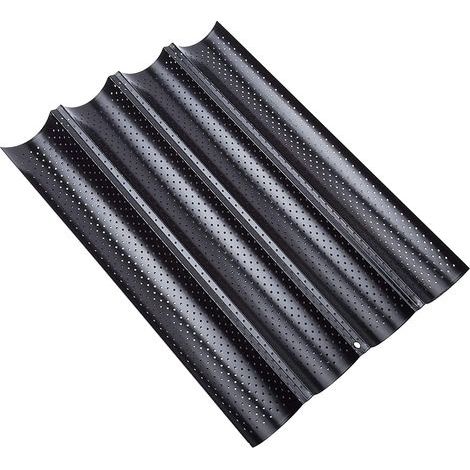Plaque à Pain Perforée 4 Baguettes Plaque Moule Anti-adhésif Réversible pour Biscuits Pâtisserie 38x33cm Couleur Noir (1/4)