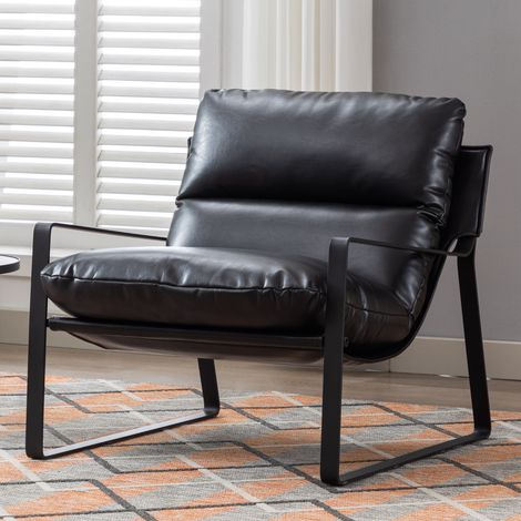 Wahson Fauteuil relax en cuir PU – Coussin épais et rembourrage haute densité – Dossier ergonomique – Pour salon, chambre et bureau, Noir