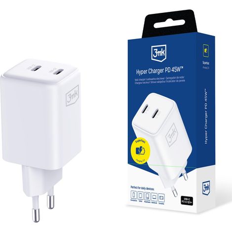 Accesorios - Cargador 3mk Hyper Charger PD 45W GaN QC4+ PPS 2C Carga súper rápida 2.0 Blanco (1/5)
