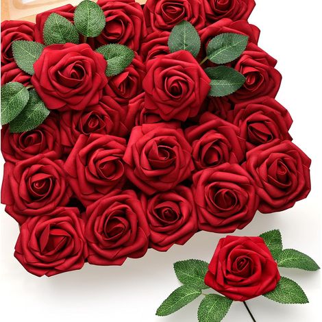 50 Roses artificielles, tige 20,3cm, fleurs en mousse latex, pour mariage, Saint Valentin, décoration maison