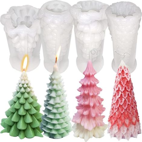 Set mit 4 Silikonformen in Form von Weihnachtsbäumen (geeignet zur Herstellung von Seifen, Kerzen und Harz)