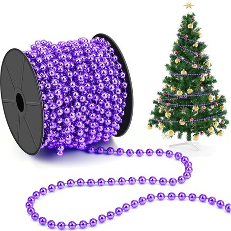 Weihnachtsperlenkette, 10 m Rolle, 8 mm Kunststoff-Baumgirlande, Dekorative Perlenkette für DIY-Partys, Hochzeiten und Weihnachtsbaumdekoration (Lila) (1/5)