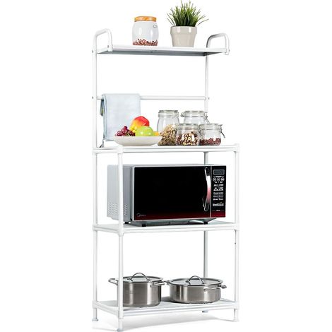 COSTWAY Estante de Cocina Almacenamiento de 4 Niveles Soporte de Microondas con Marco de Metal Estante Independiente (blanco) (1/5)