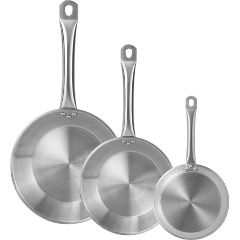 Set di 3 padelle Ø26Ø30Ø34 cm in acciaio inox, adatte per induzione e senza antiaderente (1/5)