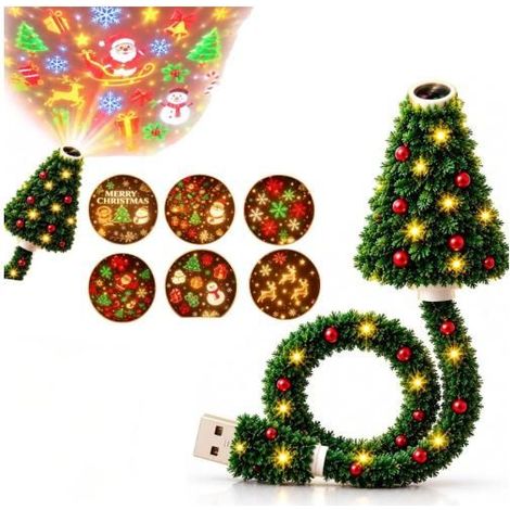 Projecteur lumière Noël veilleuse USB sapin 6 motifs festifs flexible murs plafonds chambre (1/4)