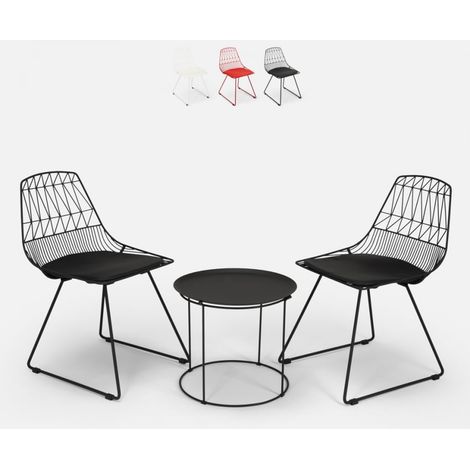 Set Tisch und 2 Stühle für Haus Bar Garten im Innen- und Außenbereich Etzy - Schwarz