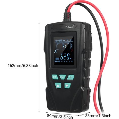 Testeur de batterie voiture 12V/24V FY8912A, analyseur numérique 50-1999 CCA, outil diagnostic alternateur auto, contrôle résistance tension décharge pour camion utilitaire bateau moto quad SUV (1/4)