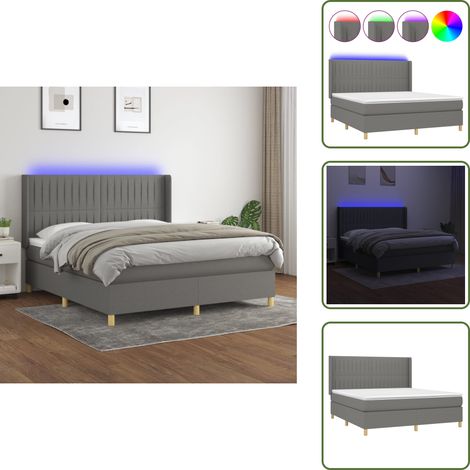 The Living Store Sommier à lattes de lit matelas LED Gris foncé 160x200 cm Tissu - Lit Plateforme - Lit Design - Lit Moderne - Lit Avec Rangement - Lit Capitonné (1/5)