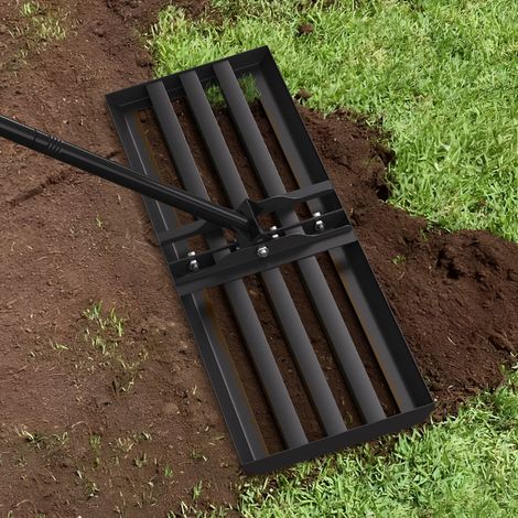 Wolketon Râteau de nivelage gazon 75 x 25 cm avec manche en acier, gants de jardinage inclus