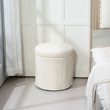 Pouf contenitore rotondo rivestito in velluto a coste con robusta struttura in acciaio e morbida imbottitura Ø40x41 cm Beige