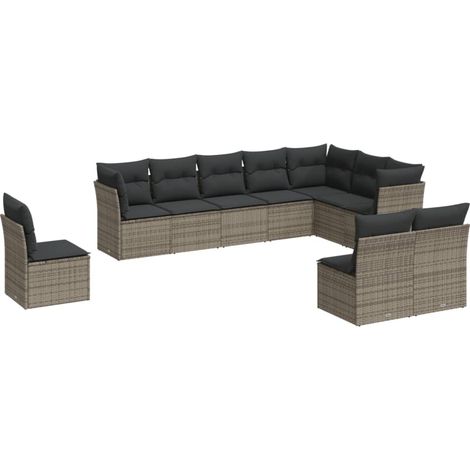 Salon de jardin avec coussins 10 pcs gris résine tressée (1/3)