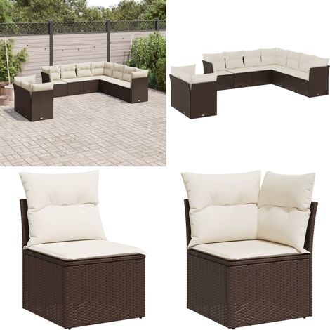 9-tlg. Garten-Sofagarnitur mit Kissen Braun Poly Rattan - Gartengeset - Gartenmöbelset - Rattan Möbel - Lounge Set - Gartenlounge - Home & Living (1/5)