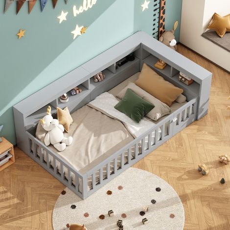 CHICFURN Lit plateforme gris moderne 90 cm 200 cm (1/5)
