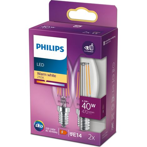 Ampoule LED, 2 unités, culot E14, 4,3 W, 40 W, 470 lm, pour usage résidentiel, commercial ou remplacement des sources lumineuses conventionnelles.-AquaForge (1/4)