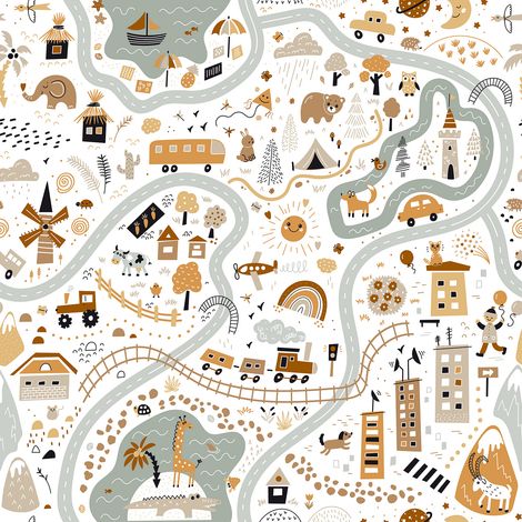 Papier peint panoramique Enfants - Routes - 130 cm x 130 cm (1/2)