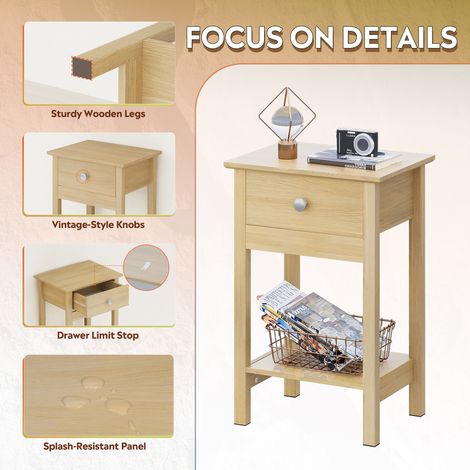 Table de chevet en bois, table de nuit avec tiroir et étagère, tables d'appoint en bois pour canapé, pour petits espaces, tables basses pour salon, chambre (2, chêne)