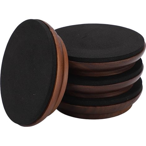 Lot de 4 dessous de verre antidérapants en noyer noir pour roulettes de piano et meubles (1/5)