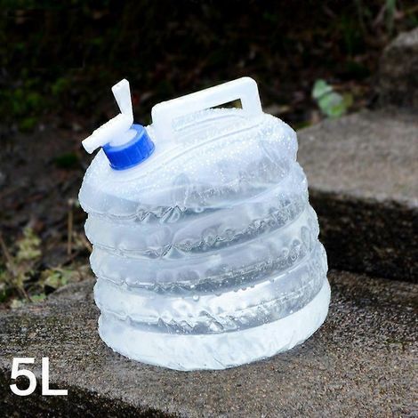 Seau de camping télescopique pliable de 5 L avec robinet intégré, en plastique PE, pour ranger l'eau et boire. Poche à eau pour la vaisselle et les gamelles. (1/5)