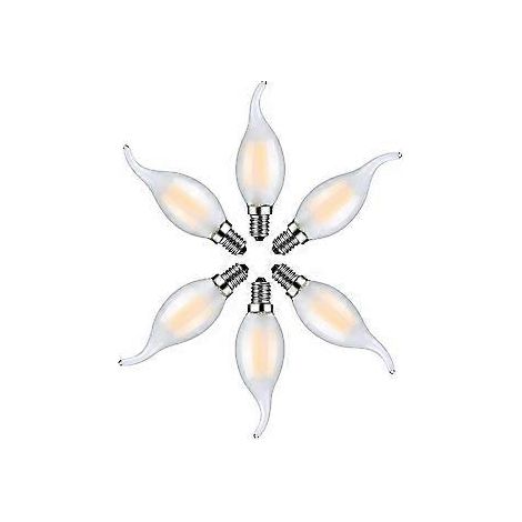 6er-Pack LED-Flammenlampen E14, 4 W, warmweiß (2700 K) – Glühkerzenlampen für Kronleuchter – Milchglas