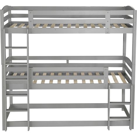 Litera triple infantil 90 x 200 cm de pino y MDF gris (1/5)