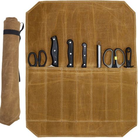 Sollbry Kochmessertasche mit 7 Schlitzen für Camping, Werkzeugtasche, Messer- und Löffelaufbewahrung, professionelle Kochmessertasche, braun, Messertasche (1/5)