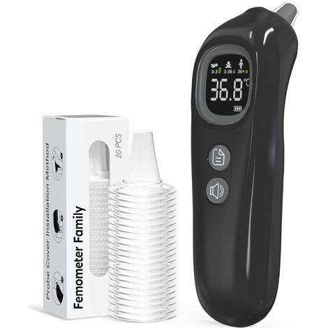 Thermomètre Auriculaire Rapide 1s Bébé Adult Alerte Fièvre à 3 Couleurs, Mode Silencieux, Thermomètre Tympanique Infrarouge, 20 Embouts Jetables Inclus (1/5)