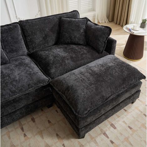 Modularer Sofa-Hocker 94x58x51 cm schwarz, Chenille-Sitz, Holzgestell, MEUBLIV (1/5)