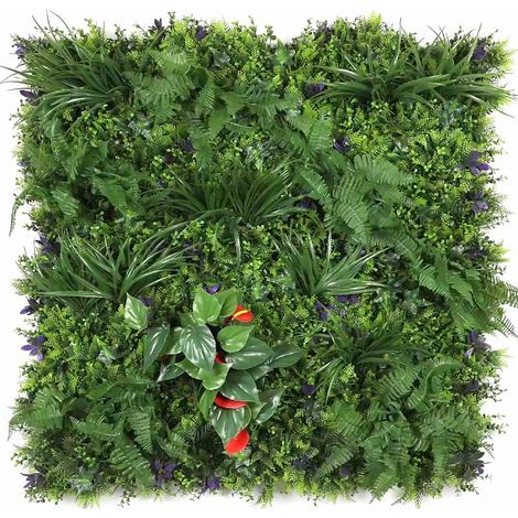 Mur végétal artificiel fleurs rouges 100 x 100 cm – En polyéthylène résistant aux intempéries – Pour espaces intérieurs et balcons (1/3)