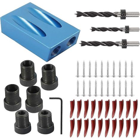 Gabarit pour trous de poche, kit de forets à chevilles à 15 degrés, guides pour le travail du bois, outil d'angle d'assemblage avec adaptateur pour trous de 6/8/10 mm (ensemble 1) (1/4)