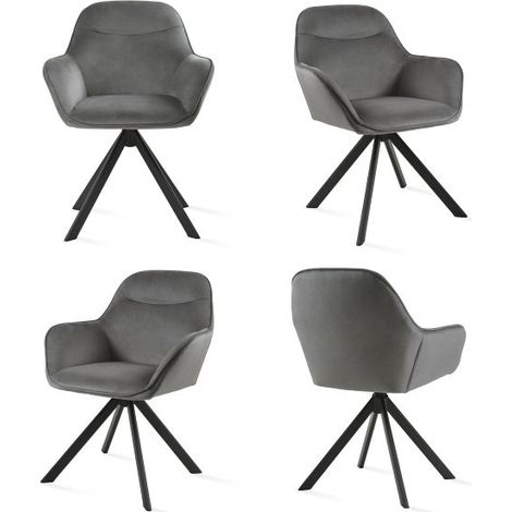 Goeurvant Silla giratoria a 360° con asiento mullido, respaldo curvado elegante y reposabrazos ergonómicos, confort elegante para cualquier habitación - Juego de 4 - Gris oscuro