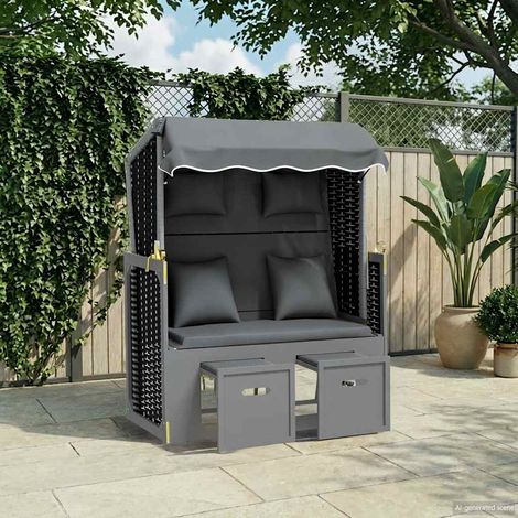 vidaXL Silla Strandkorb cojín ratán sintético madera antracita blanco (1/5)