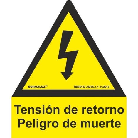 Señal Eléctrica Pentágono Tensión de Retorno Peligro de Muerte | ADHESIVOS DE VINILO - Lado 150 mm (1/2)