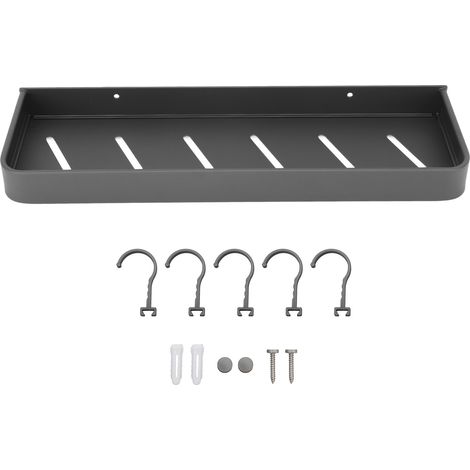 Porte-serviettes de douche en aluminium noir, étagère murale robuste et lisse pour salle de bain, cuisine, buanderie, 5 crochets, 40 cm (1/5)