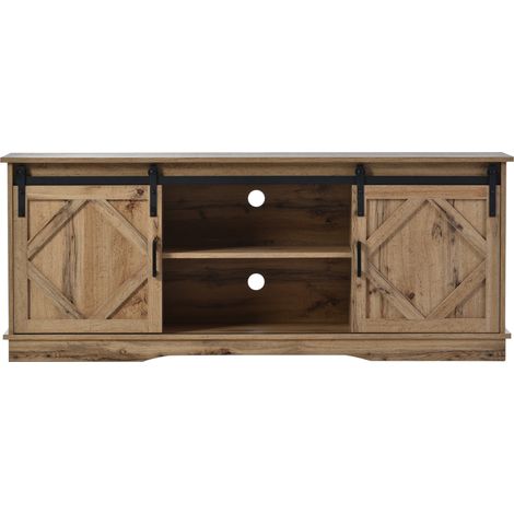 Mueble TV rústico marrón de 150 cm con puertas correderas y estantes regulables (1/5)