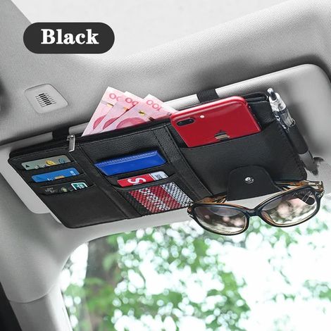 (Noir simple) Pare-soleil de voiture, porte-cartes de visite, porte-stylo, organiseur CD/DVD, boîte de rangement, clip pour lunettes de soleil, accessoires de voiture (1/5)