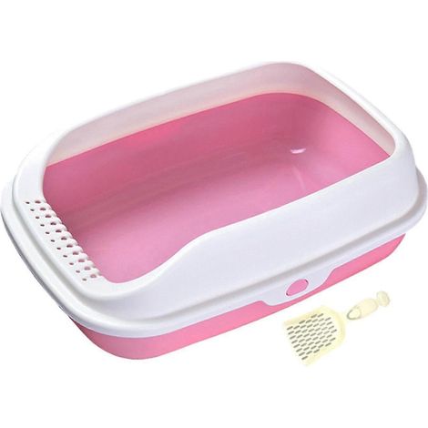 Robuste Katzentoilette, Katzenklo mit Spritzschutz, halboffen mit hohem Rand für kleine Haustiere-Pink Medium (1/5)