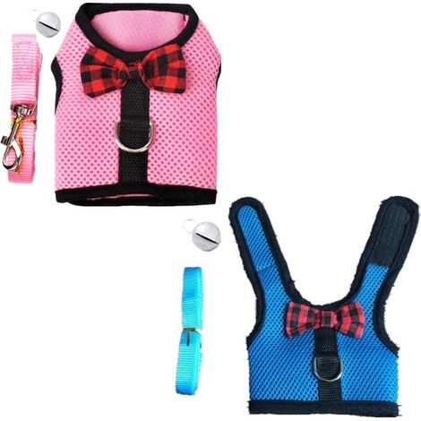 Harnais Filet - Polyester Respirant - Réglable pour Lapins Cochons d'Inde Chats - Taille S Poitrine 20-23 cm - 2 Pièces (Rose + Bleu) (1/5)