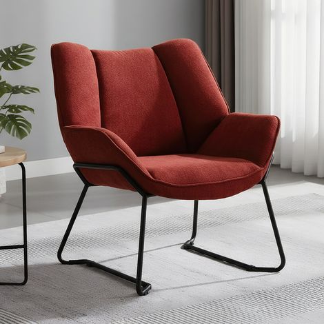 Wahson Fauteuil Relax en Tissu Chenille, Fauteuil Chambre avec Pied Métal, Confortable Assise Épais, Fauteuil Relax pour Salon, Red (1/5)