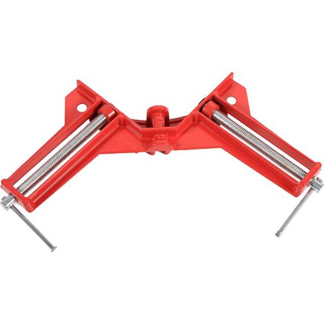 Étau à angle droit 90° rouge pour cadres et menuiserie, outil de fixation professionnel. (1/5)