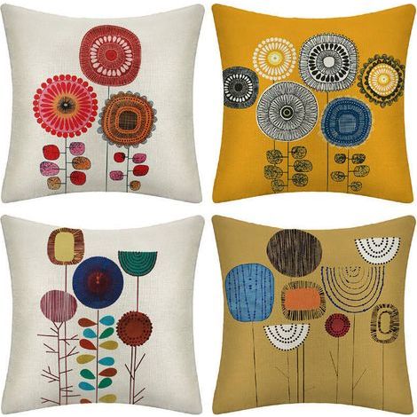 Housse de Coussin Lot de 4 Housse Coussin en Lin Coussins de Canapé Modernes Florale Peinture Coussin Canape Chambre Canapé Extérieur Housse Oreiller 45 x 45 (1/5)
