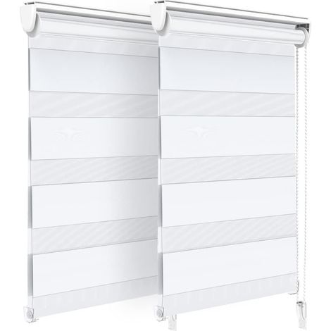 Lot de 2 Store Enrouleur Jour Nuit Tissu Double avec ou sans Perçage 50x150cm Protection de Votre Vie Privée Rideau pour Fenêtres et Portes Store Chambre Facile à Installer avec Clips Blanc