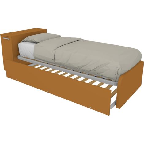 Letto singolo con secondo letto estraibile e testata testiera contenitiva - 80x190 - Zolfo